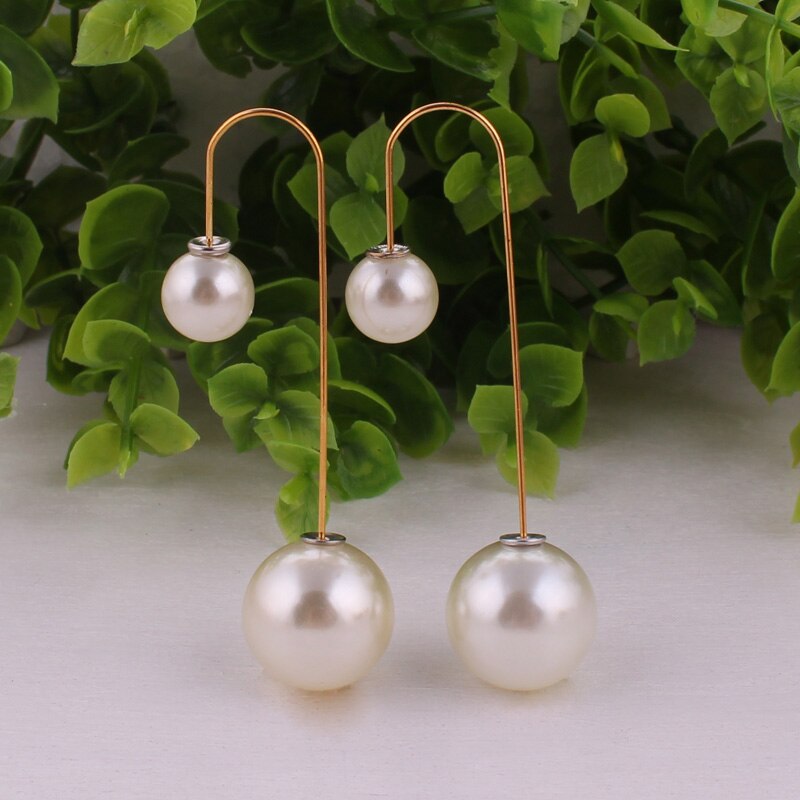 14 Colors Ladies Double Sided Simulated Pearl Stud Earrings