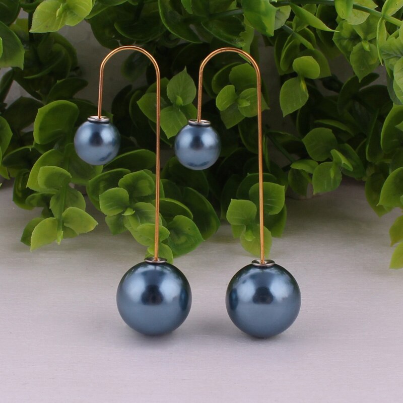 14 Colors Ladies Double Sided Simulated Pearl Stud Earrings