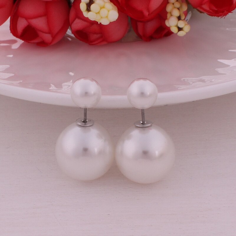 14 Colors Ladies Double Sided Simulated Pearl Stud Earrings