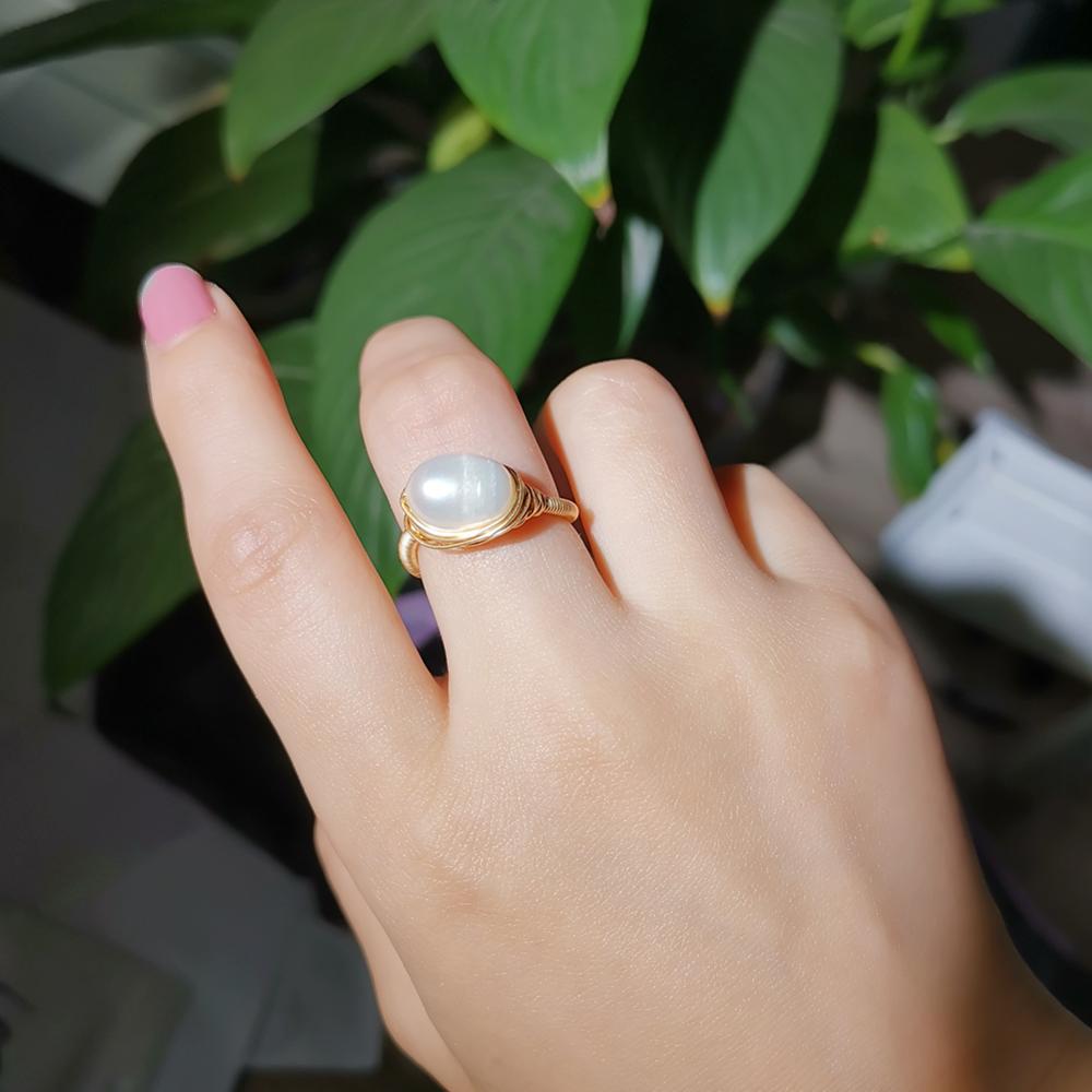 Baroque Handmade Natural Freshwater Pearl Gold Ring