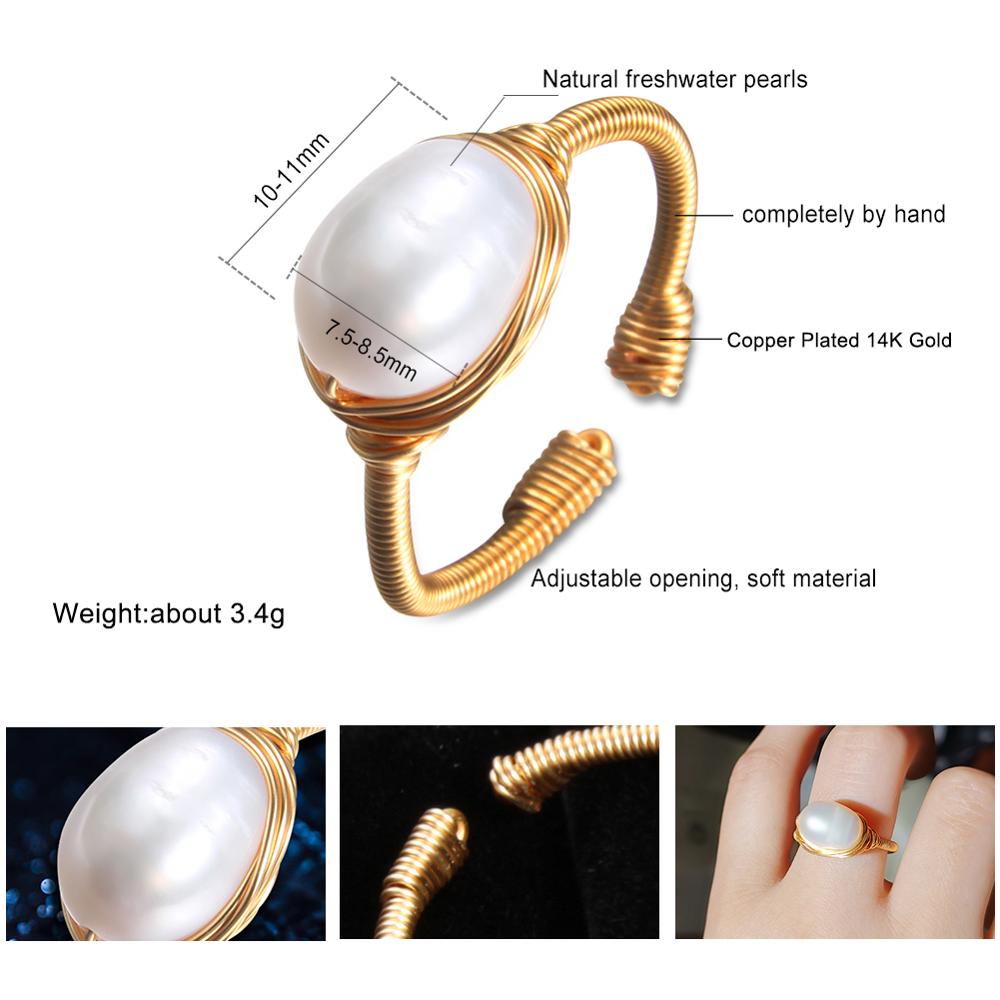 Baroque Handmade Natural Freshwater Pearl Gold Ring