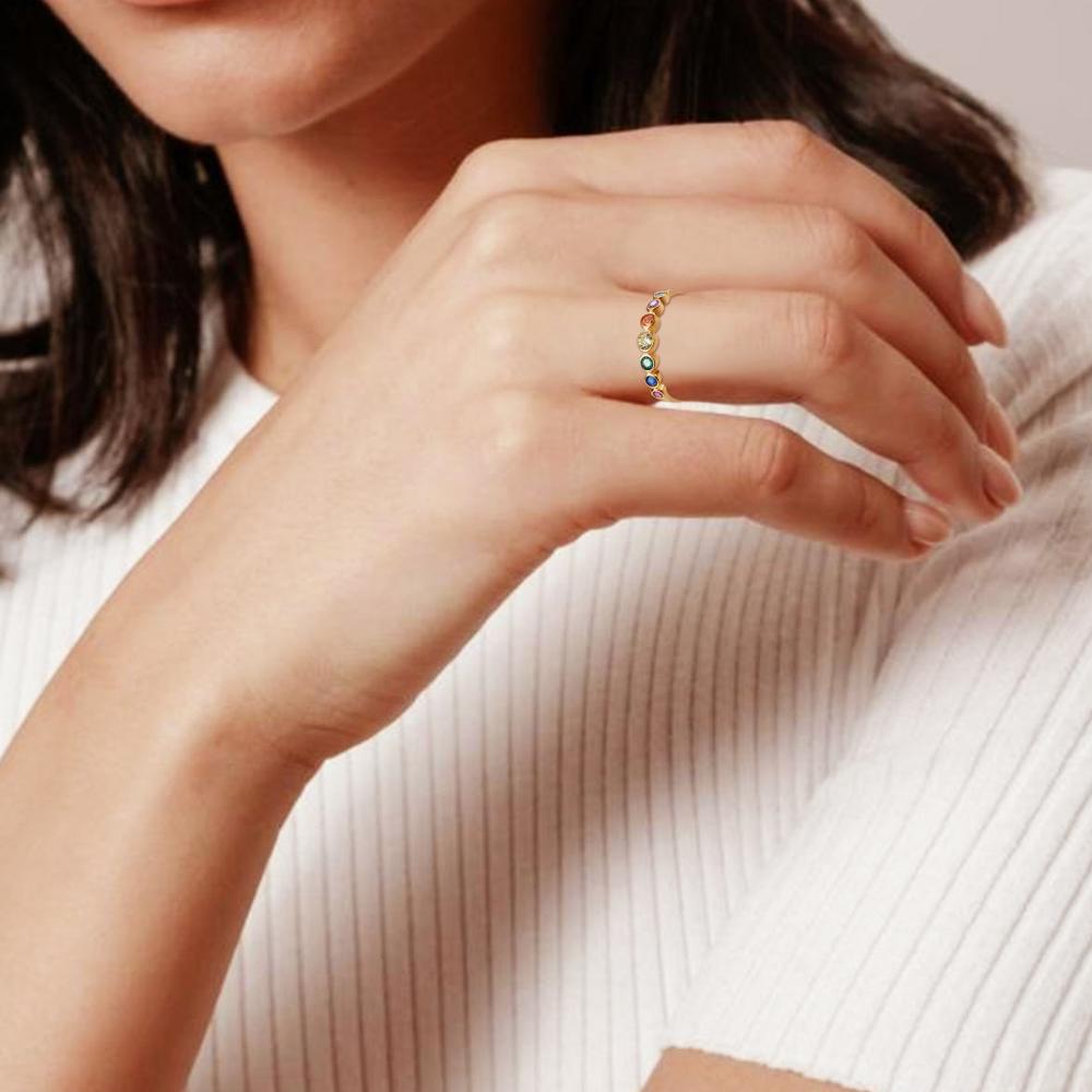 925 Sterling Silver Rainbow Gemstones Ring for Women 14K Gold Plated