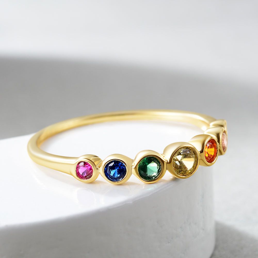 925 Sterling Silver Rainbow Gemstones Ring for Women 14K Gold Plated