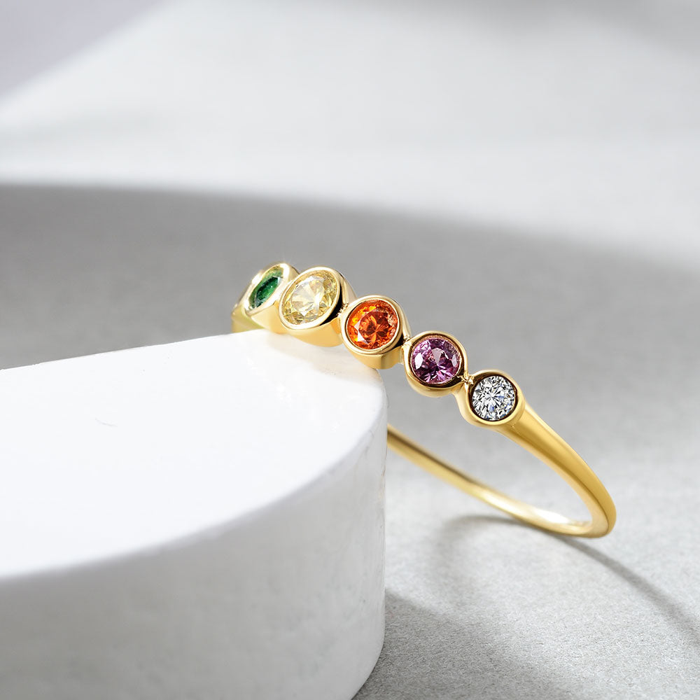 925 Sterling Silver Rainbow Gemstones Ring for Women 14K Gold Plated