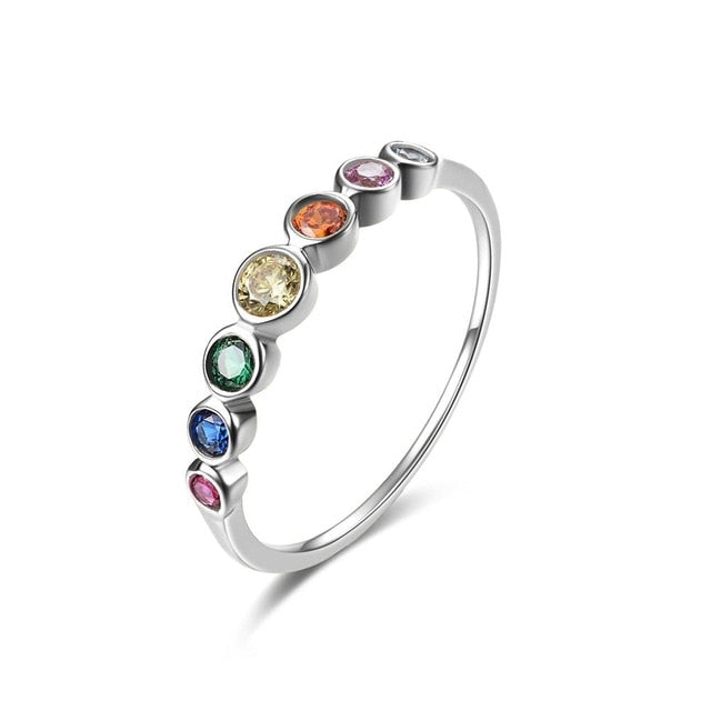 925 Sterling Silver Rainbow Gemstones Ring for Women 14K Gold Plated
