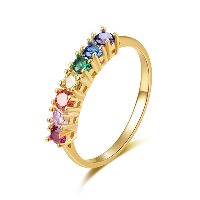 925 Sterling Silver Rainbow Gemstones Ring for Women 14K Gold Plated