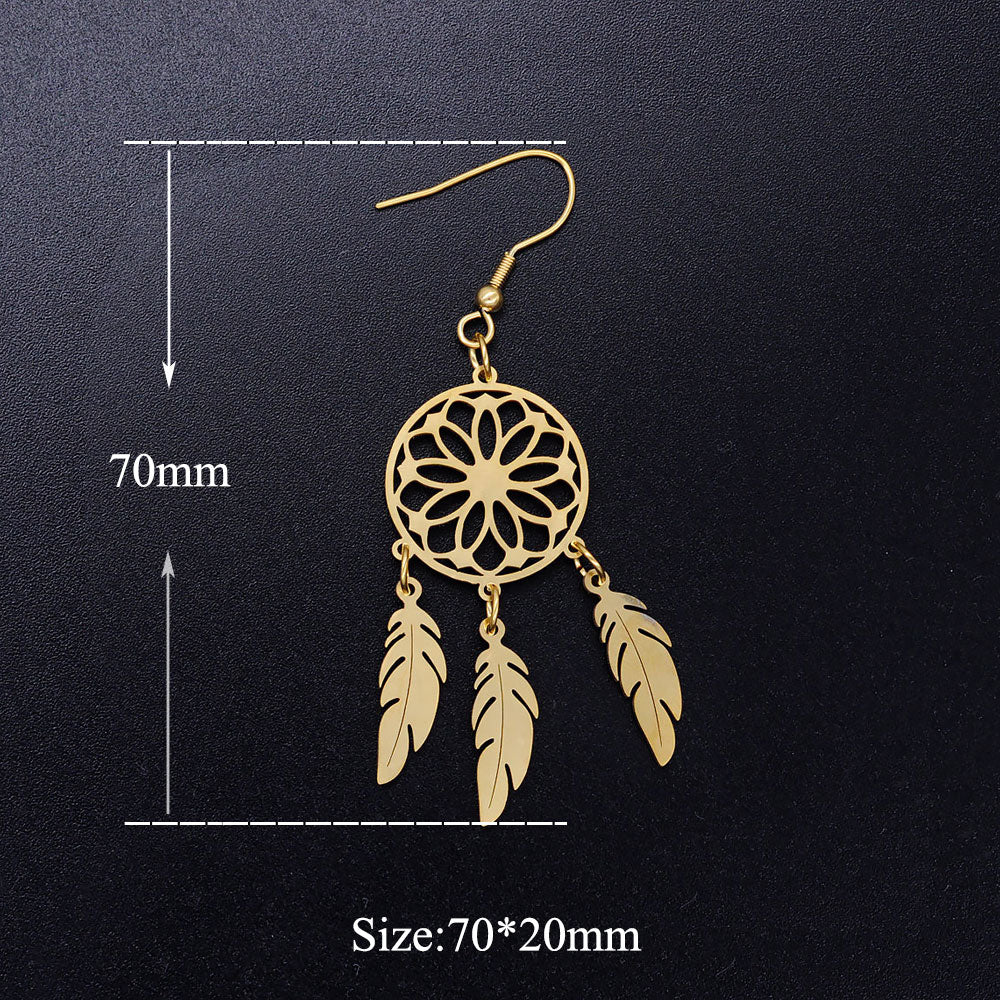 Unique Bohemia Lotus Dreamcatcher Stainless Steel Woman Earrings