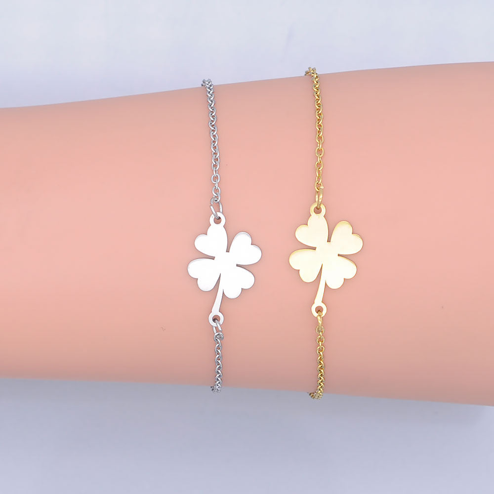 100% Stainless Steel Dainty Lucky Clover Charm Bracelet