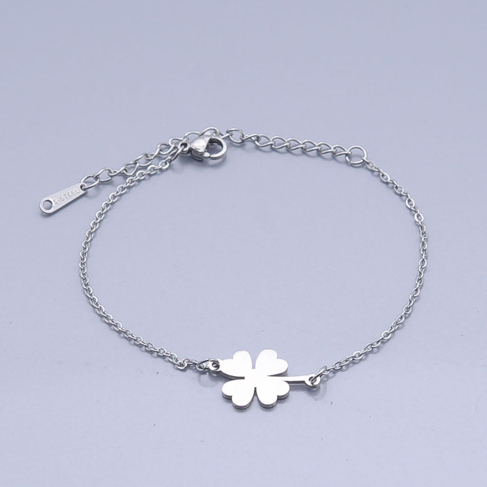 100% Stainless Steel Dainty Lucky Clover Charm Bracelet