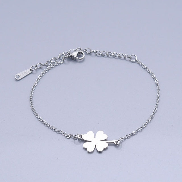 100% Stainless Steel Dainty Lucky Clover Charm Bracelet