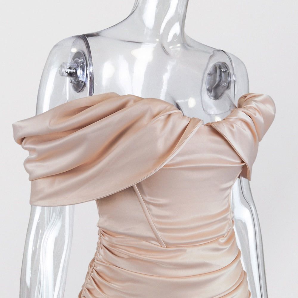 Satin Off Shoulder Corset Bodice Ruched Mini Dress 12
