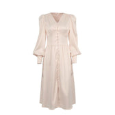Athenian Lantern Sleeve Satin Midi Dress - View 8