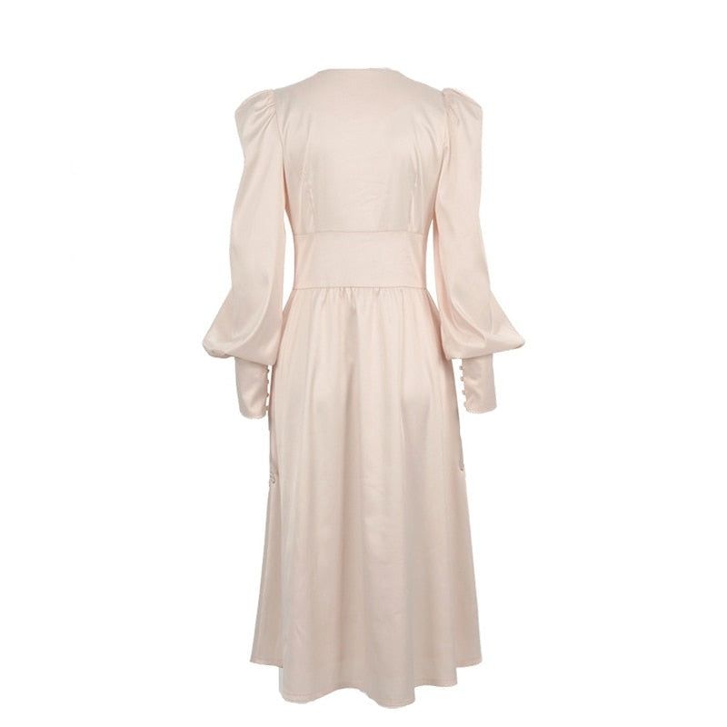 Athenian Lantern Sleeve Satin Midi Dress - View 9