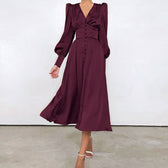 Athenian Lantern Sleeve Satin Midi Dress - View 7