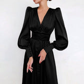 Athenian Lantern Sleeve Satin Midi Dress - View 6