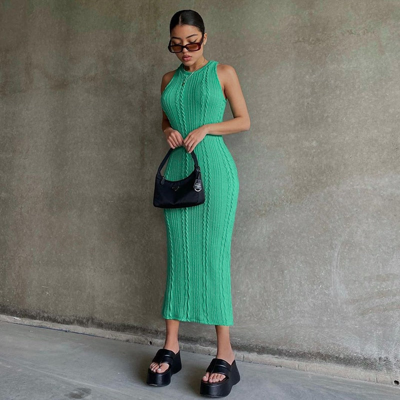 Cable Knit Crew Neck Sleeveless Bodycon Sweater Dress 2