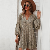 Casual V Neck Button Full Sleeve Dot Mini Dresses