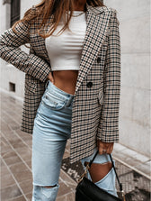 Ladies Notched Collar Plaid Blazer