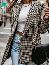 Ladies Notched Collar Plaid Blazer