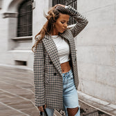 Ladies Notched Collar Plaid Blazer