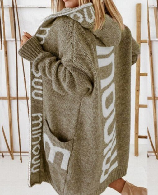 Loose Leopard Print Letter Hooded Cardigan