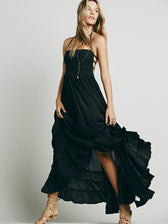 Smocked Strapless Backless High Low Tiered Maxi Dress 8