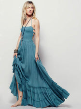 Smocked Strapless Backless High Low Tiered Maxi Dress 3