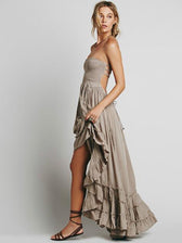 Smocked Strapless Backless High Low Tiered Maxi Dress 10