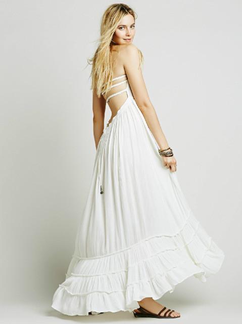 Smocked Strapless Backless High Low Tiered Maxi Dress 5