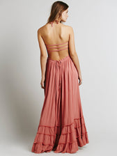 Smocked Strapless Backless High Low Tiered Maxi Dress 2
