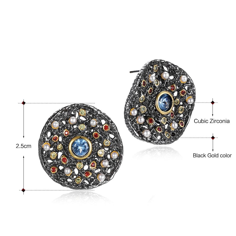 Vintage Copper Tinies Pearls Mix Zircon Women Stud Earrings