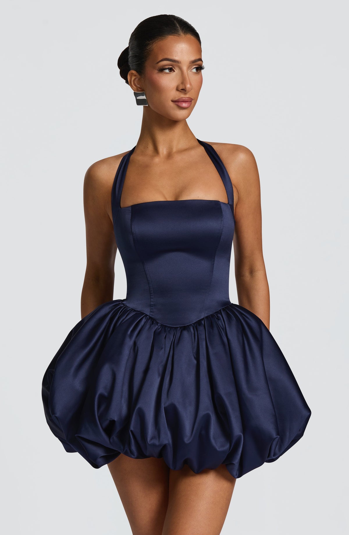 Satin Halter Neck Corset Bodice Bubble Hem Mini Dress 5