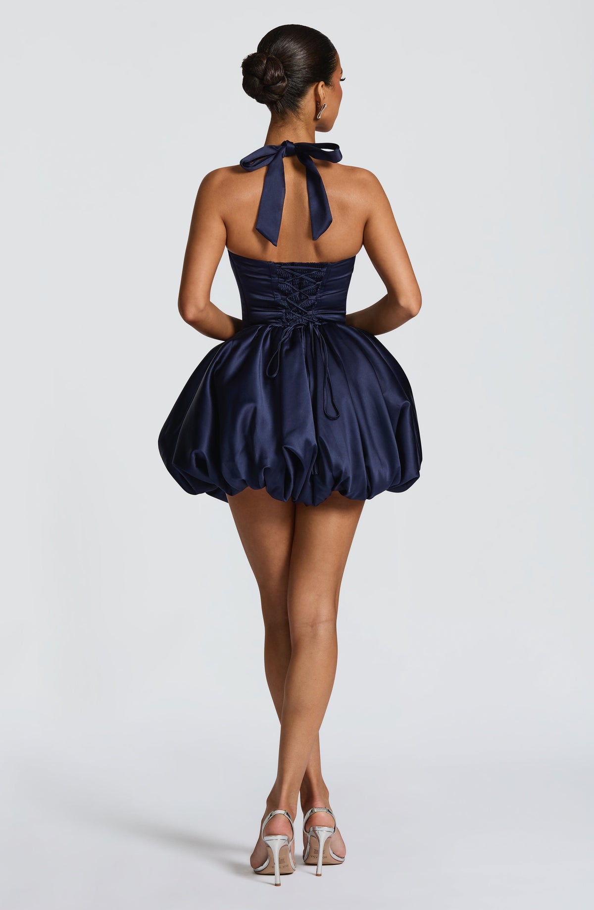 Satin Halter Neck Corset Bodice Bubble Hem Mini Dress 2