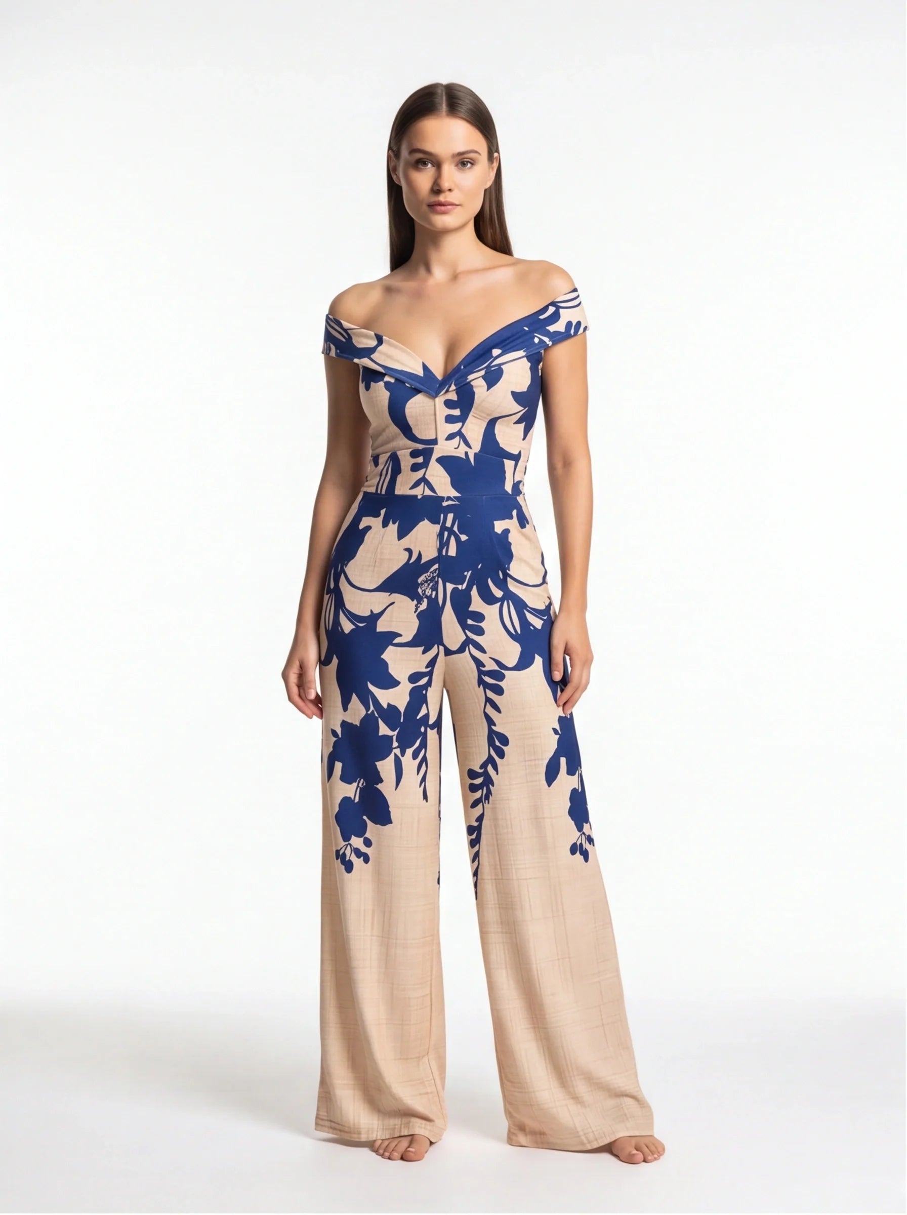 Elegant Floral Wide-Leg Jumpsuit with Pockets and Adjustable Straps