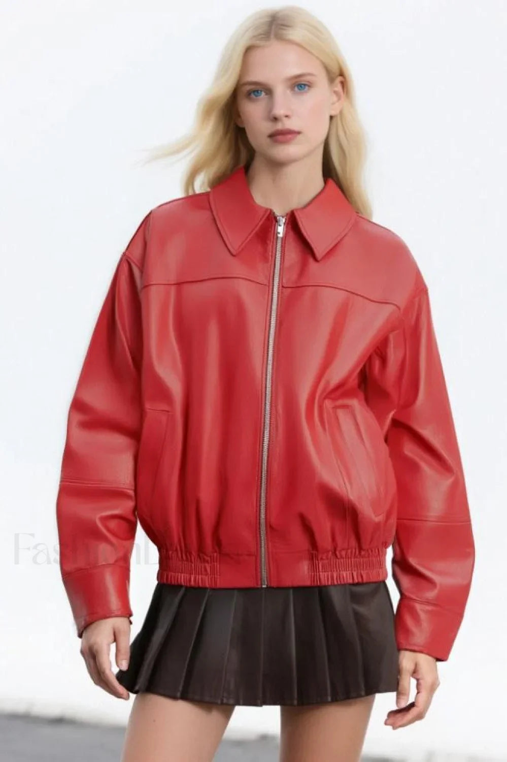 PU Leather Casual Lapel Jacket Red / S