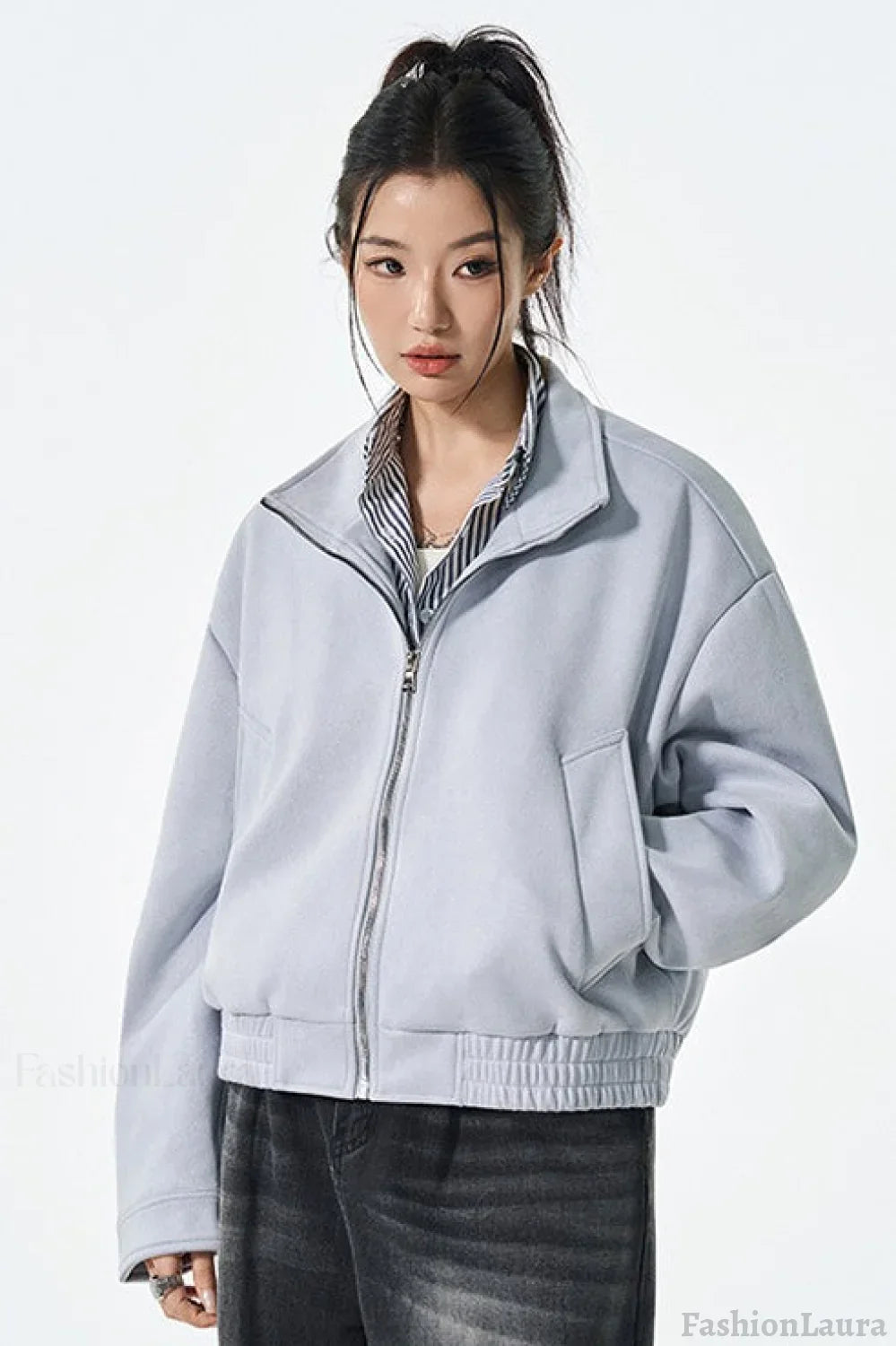 PU Leather Moto Style Longline Jacket S / Blue