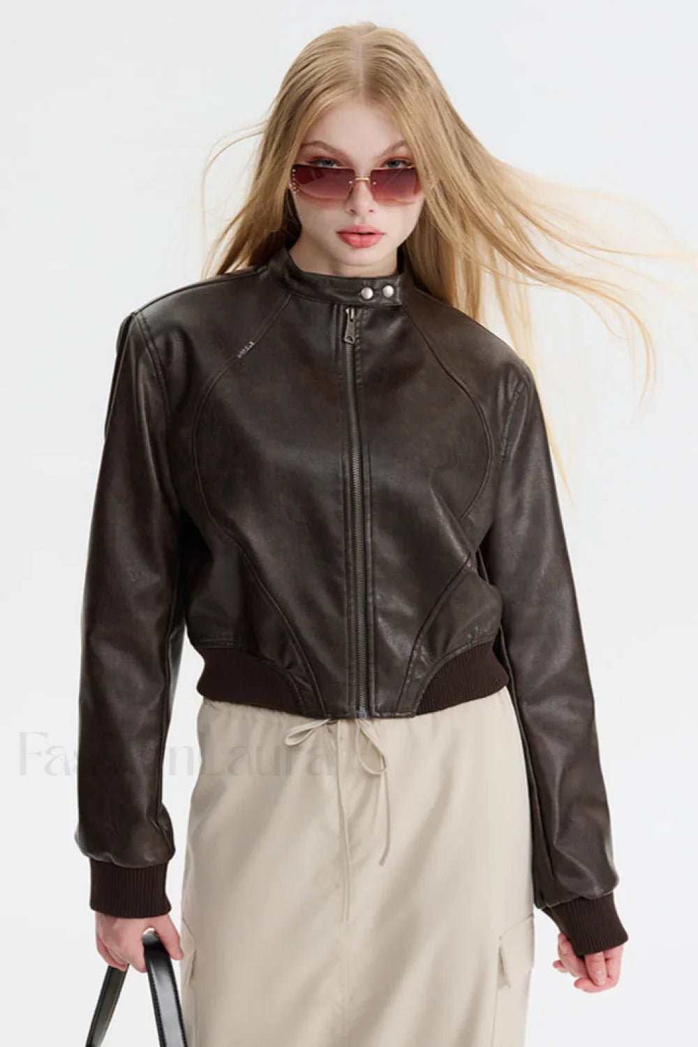 PU Leather Zip Up Bomber Jacket