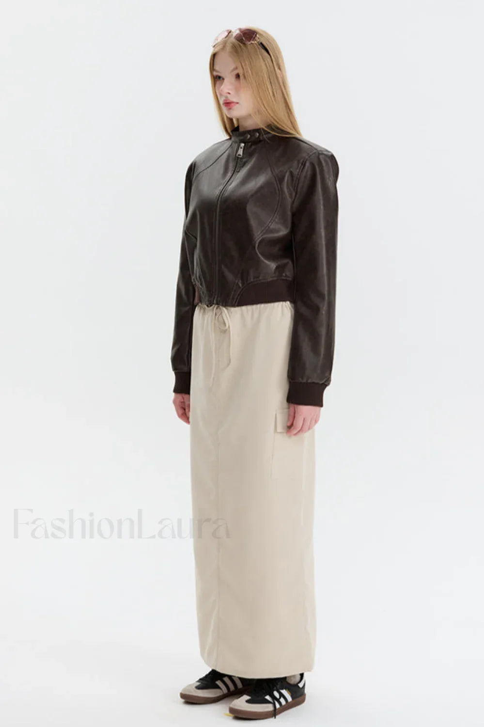 PU Leather Zip Up Bomber Jacket