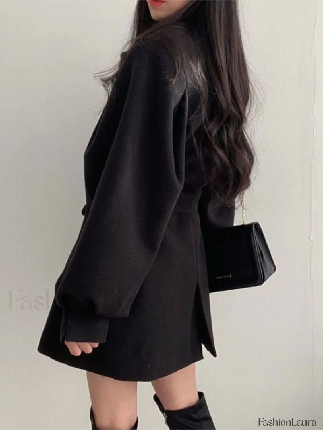 Puff Sleeve Belted Woolen Coat