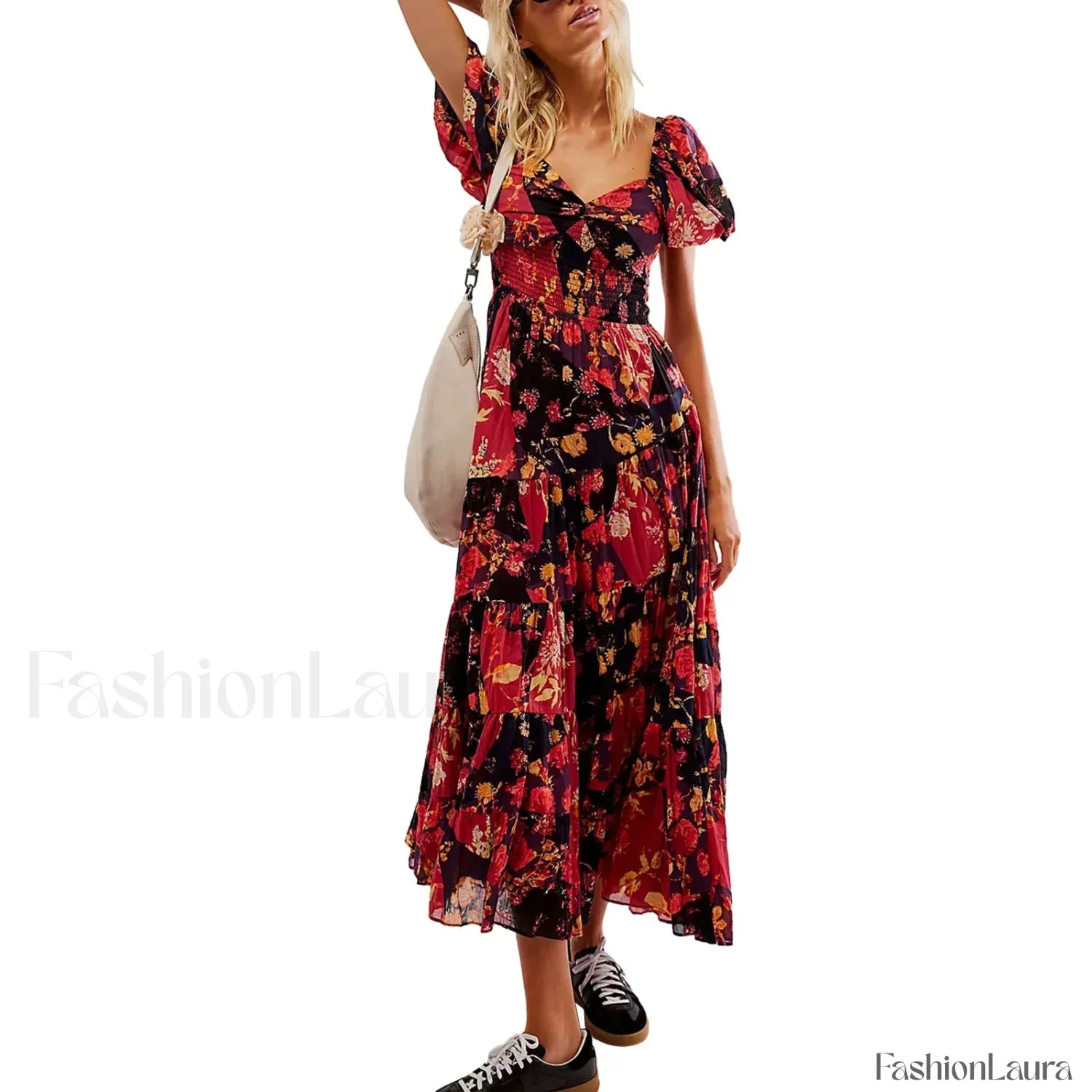 Puff Sleeve Floral Flowy Maxi Dress