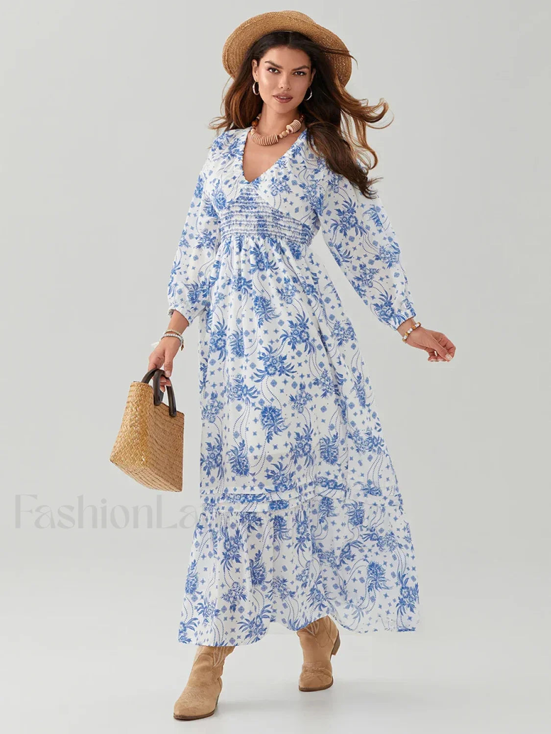 Puff-Sleeve Flowy Boho Dress