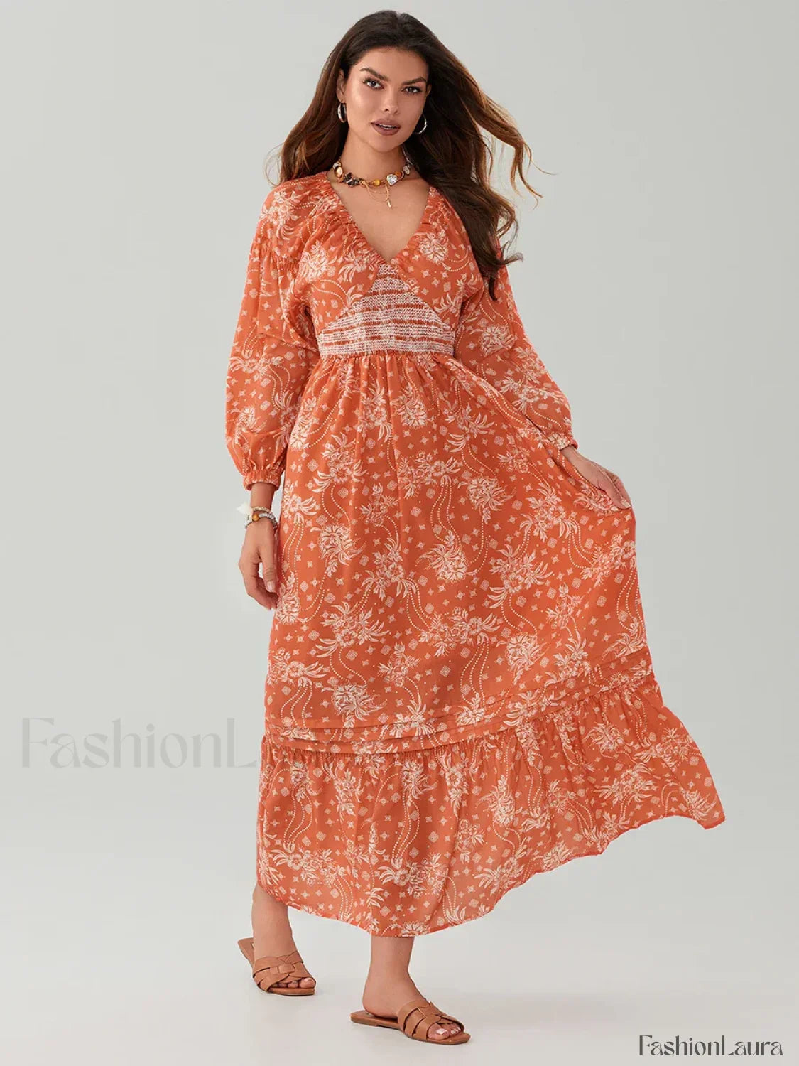 Puff-Sleeve Flowy Boho Dress