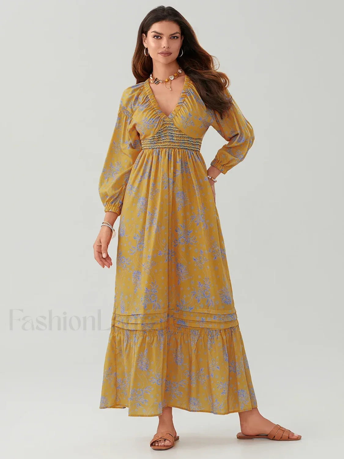 Puff-Sleeve Flowy Boho Dress