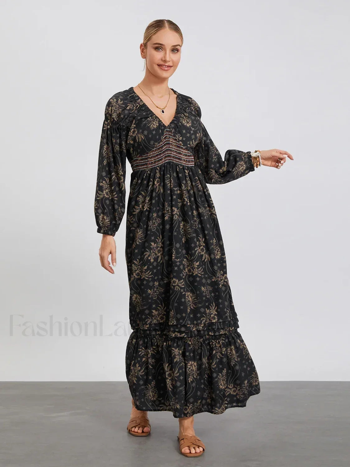 Puff-Sleeve Flowy Boho Dress