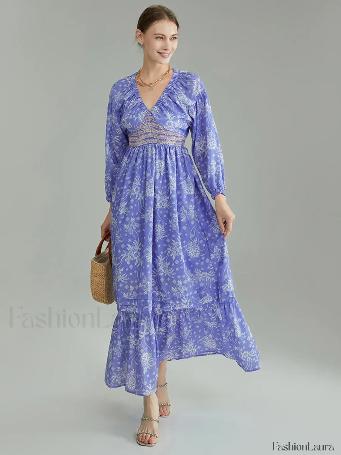 Puff-Sleeve Flowy Boho Dress