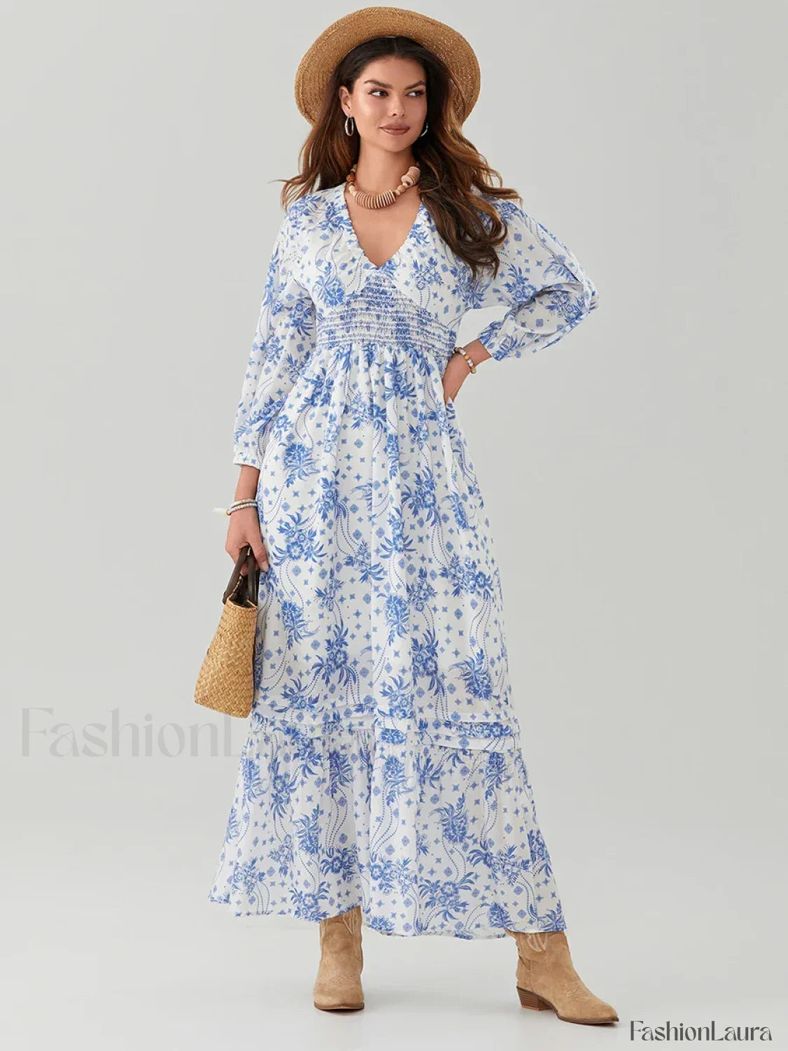 Puff-Sleeve Flowy Boho Dress