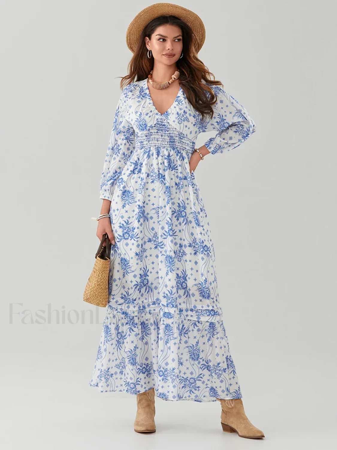 Puff-Sleeve Flowy Boho Dress