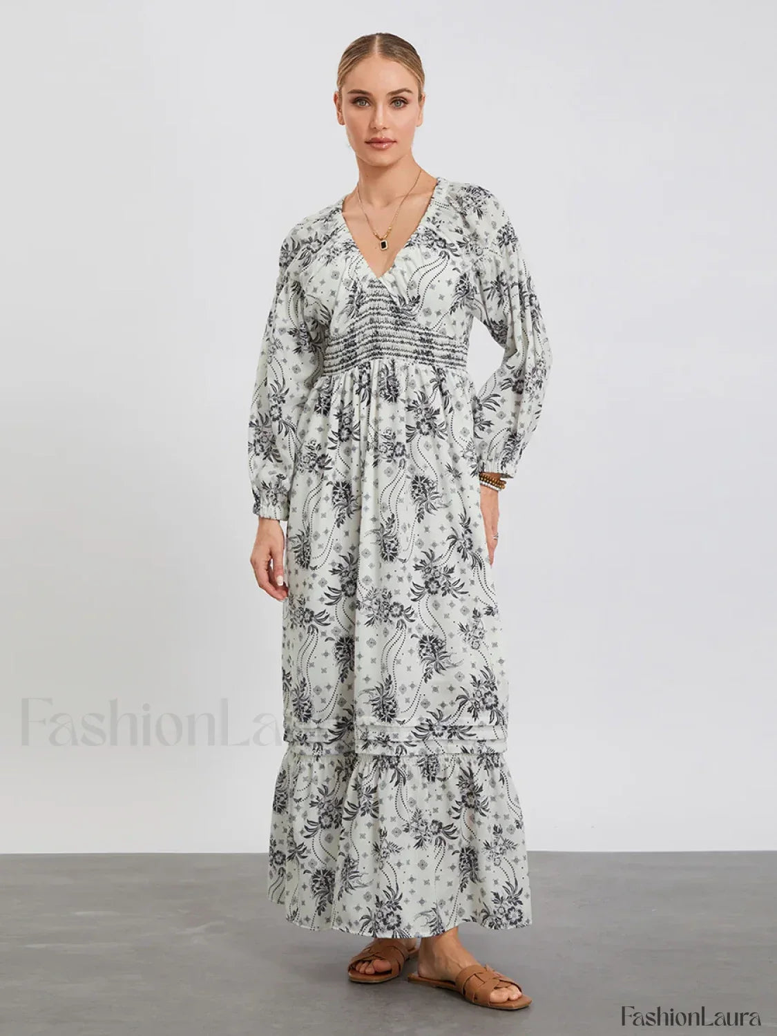 Puff-Sleeve Flowy Boho Dress