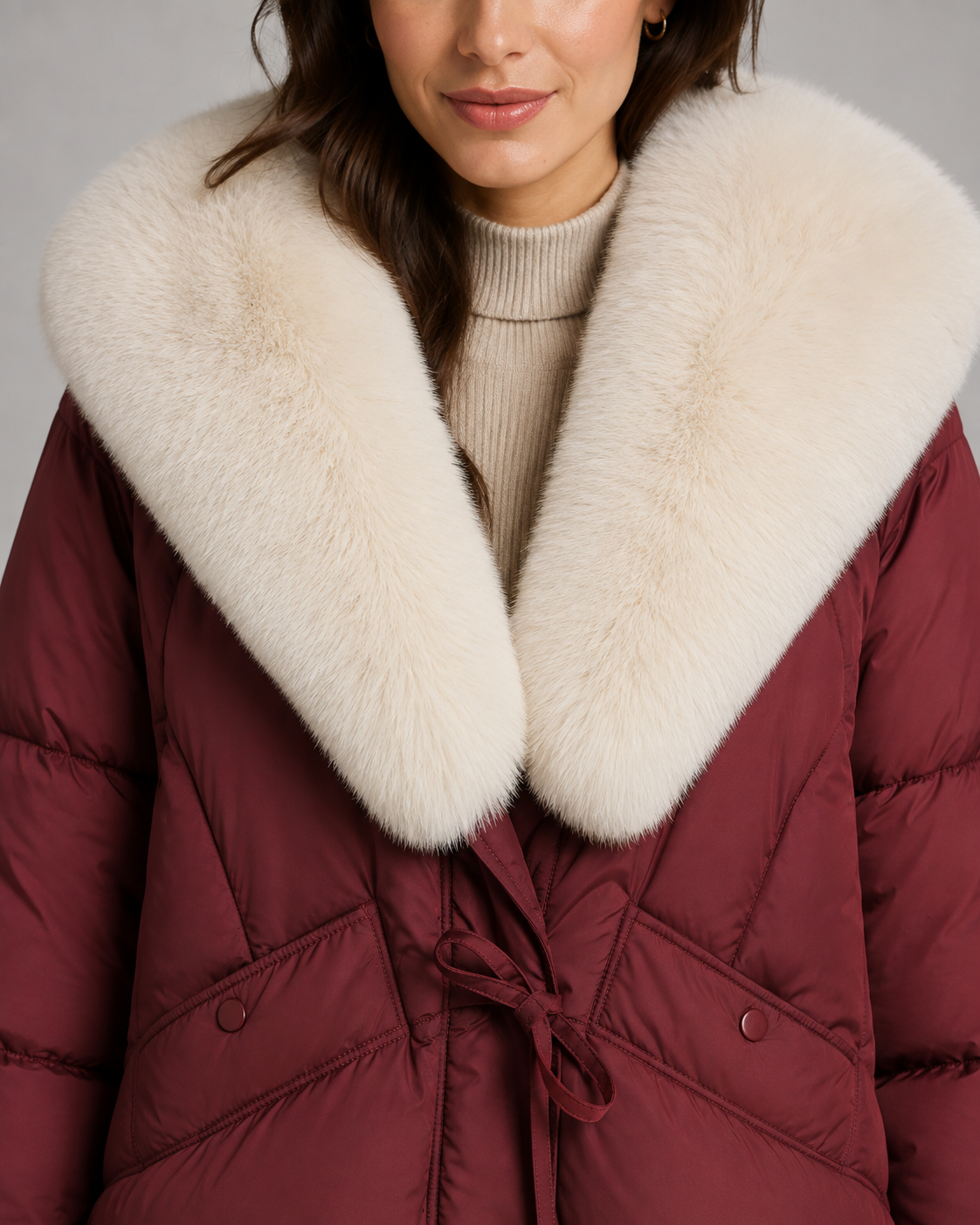 Puffer Jacket - Oversized Fur Collar Short Fit