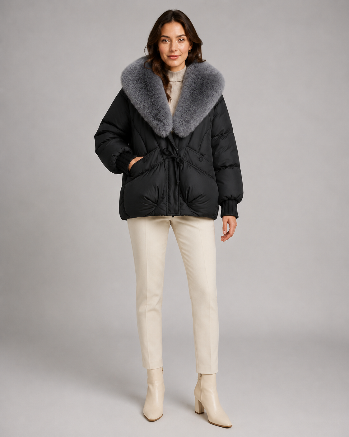 Puffer Jacket - Oversized Fur Collar Short Fit